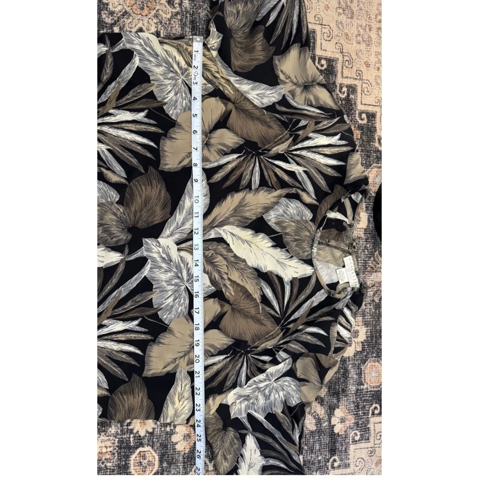 DONCASTER Tropical Leaf Print Silk Blouse‎ Women's Short Sleeve - Image 3