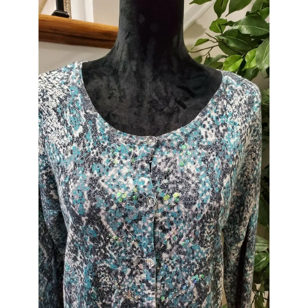 Dana Buchman Women Multicolor Rayon Henley Neck Long Sleeve Knit Cardigan XL - Image 3