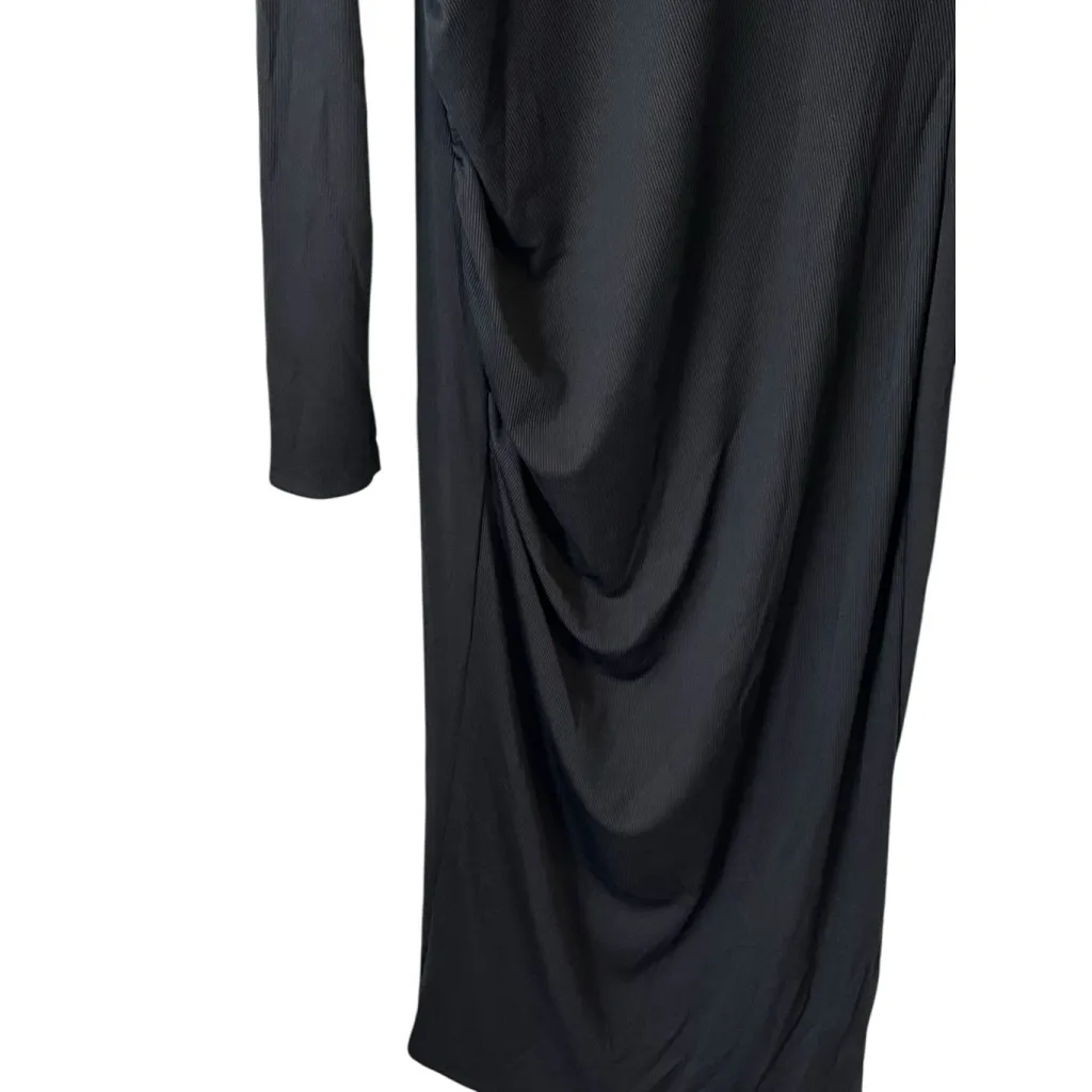 Cider Body Con Dress Womens Size L Black Ribbed Long Sleeve Midi Round Neck NWT - Image 5