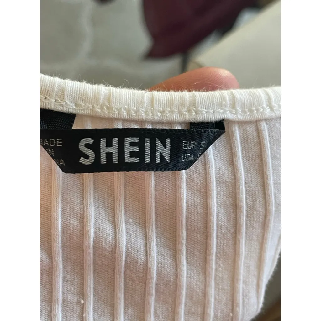 Women's SHEIN Cream Ribbed Square Neck Tank Top S - Image 3