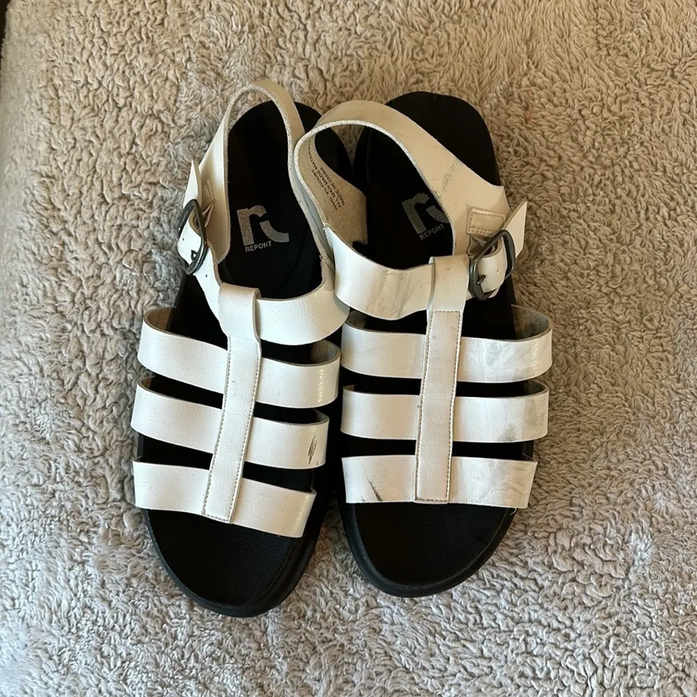 Y2K Report Women's 9.5 Chunky Platform Strappy Sandals White Black Iconic Trendy - Image 6