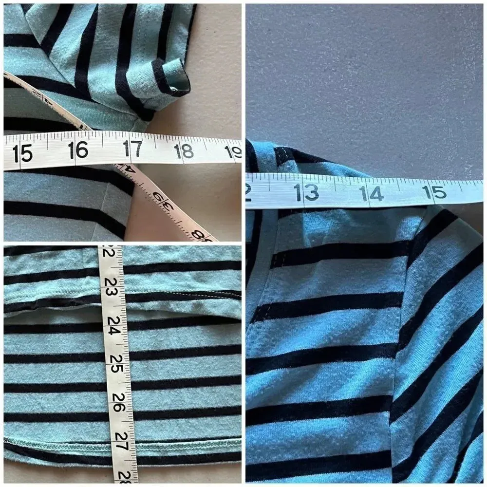 Tahari Scoop Neck Tunic Top tee T-Shirt Light Blue & Black Stripes Size M - Image 7