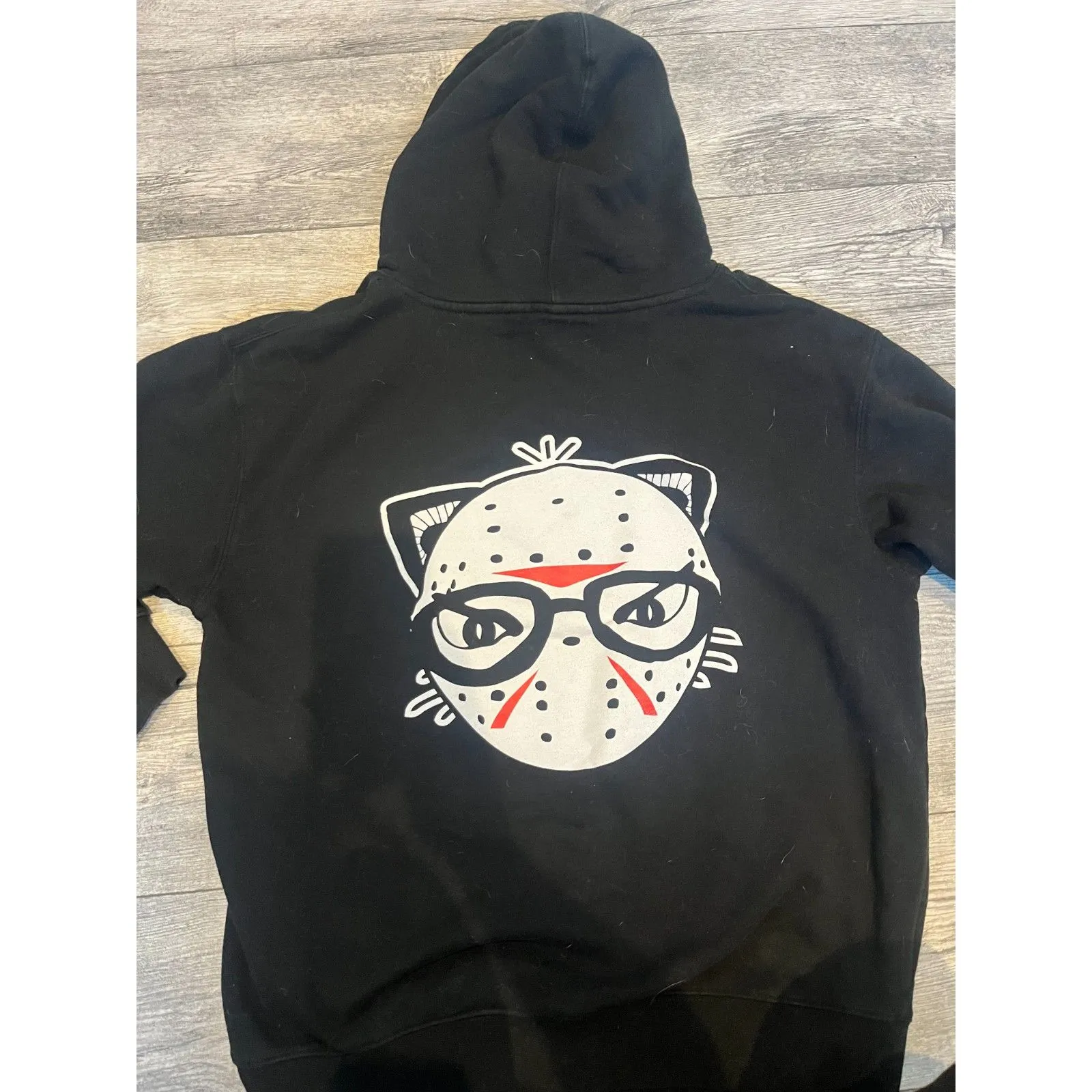 Independent Trading Company Womens Large Hoodie Solid Black Cat Crew Sweatshirt - Image 2