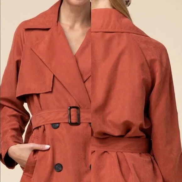 Faux Suede‎ Double Breasted Trench Coat - Image 9