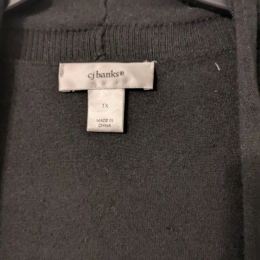 CJ Banks Open Cardigan Black Lightweight Chiffon Back Sweater Sz 1X - Image 3