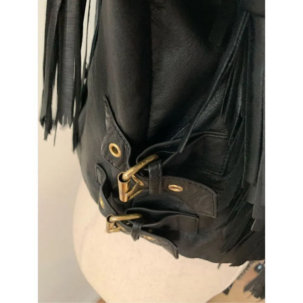Fringe leather like black jacket size medium Black - Image 5