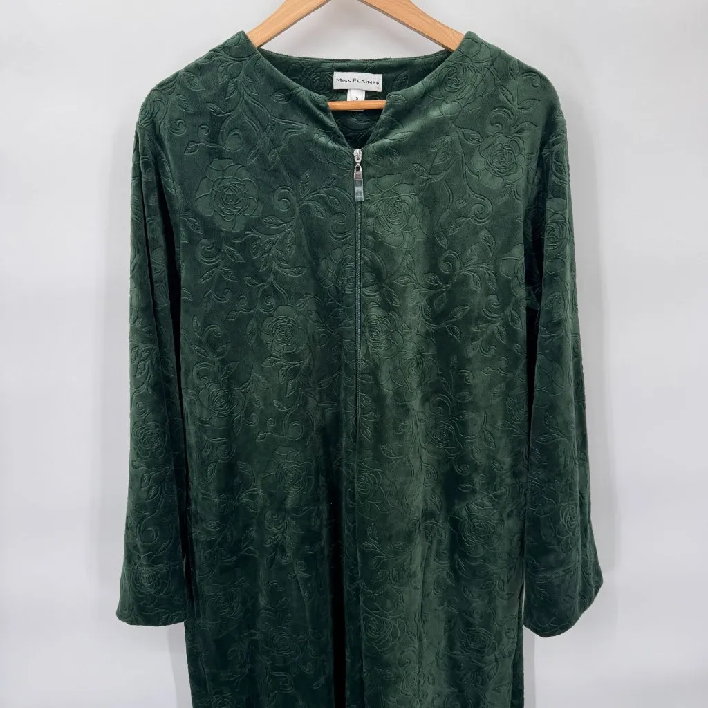 Miss Elaine Full Zip Gown‎ Robe Womens Small Green Fleece Polyester Pockets - Image 3