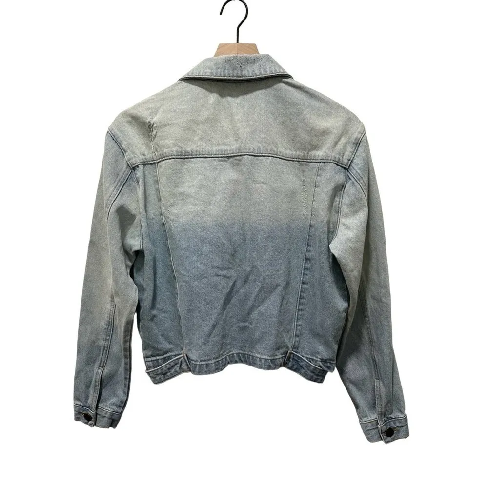 Mono B Light Wash Distressed Denim Jacket NWT Blue Size M - Image 3