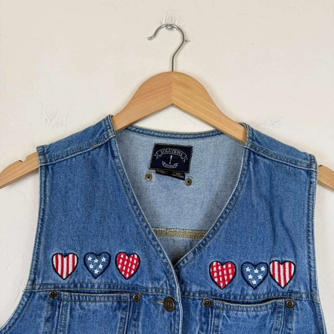 vintage solutions denim vest embroidered patriotic flag heart patches - Image 3