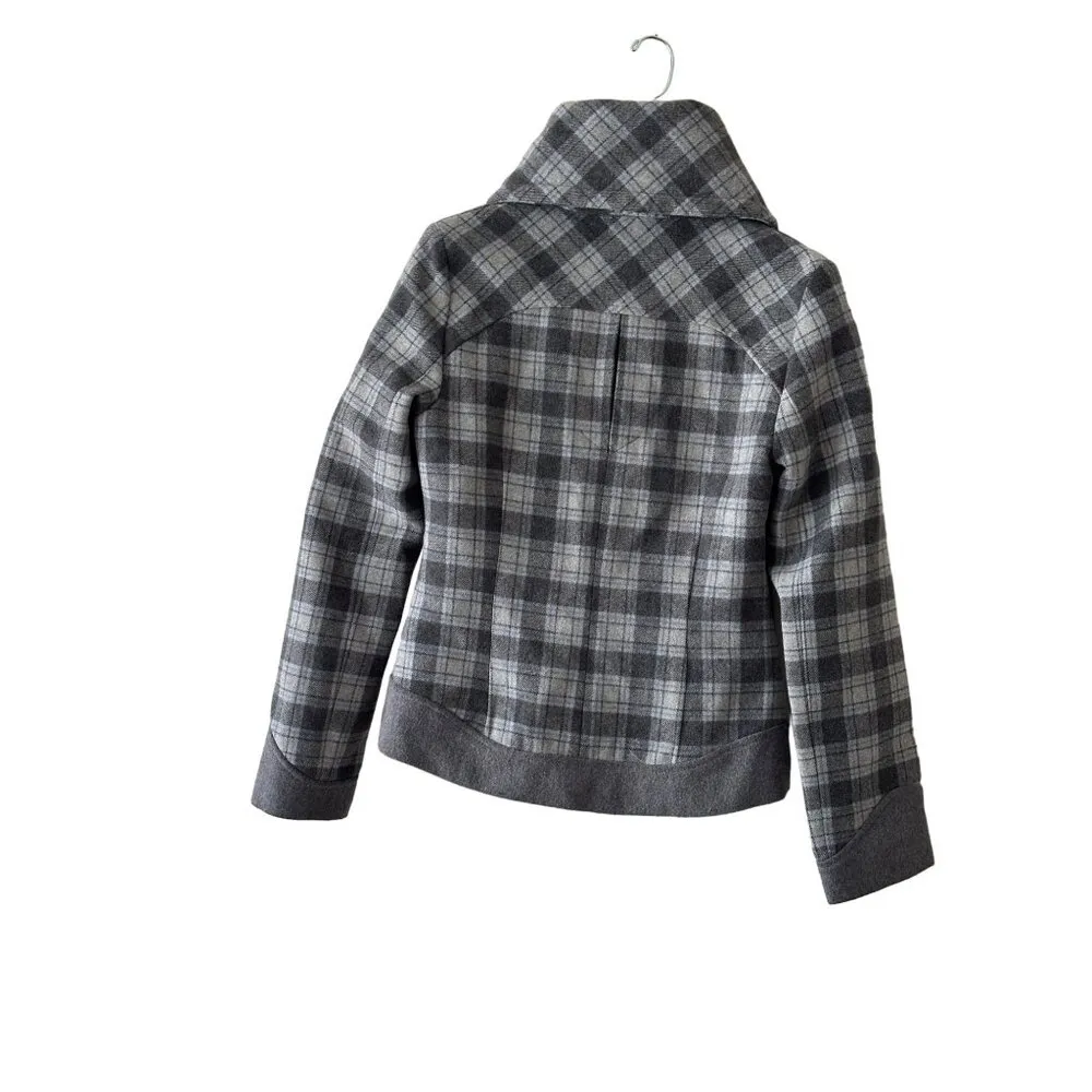 Soia & Kyo Fiona Grey Tartan Plaid Plaid Wool Jacket With Large Collar XS CLssic - Image 2