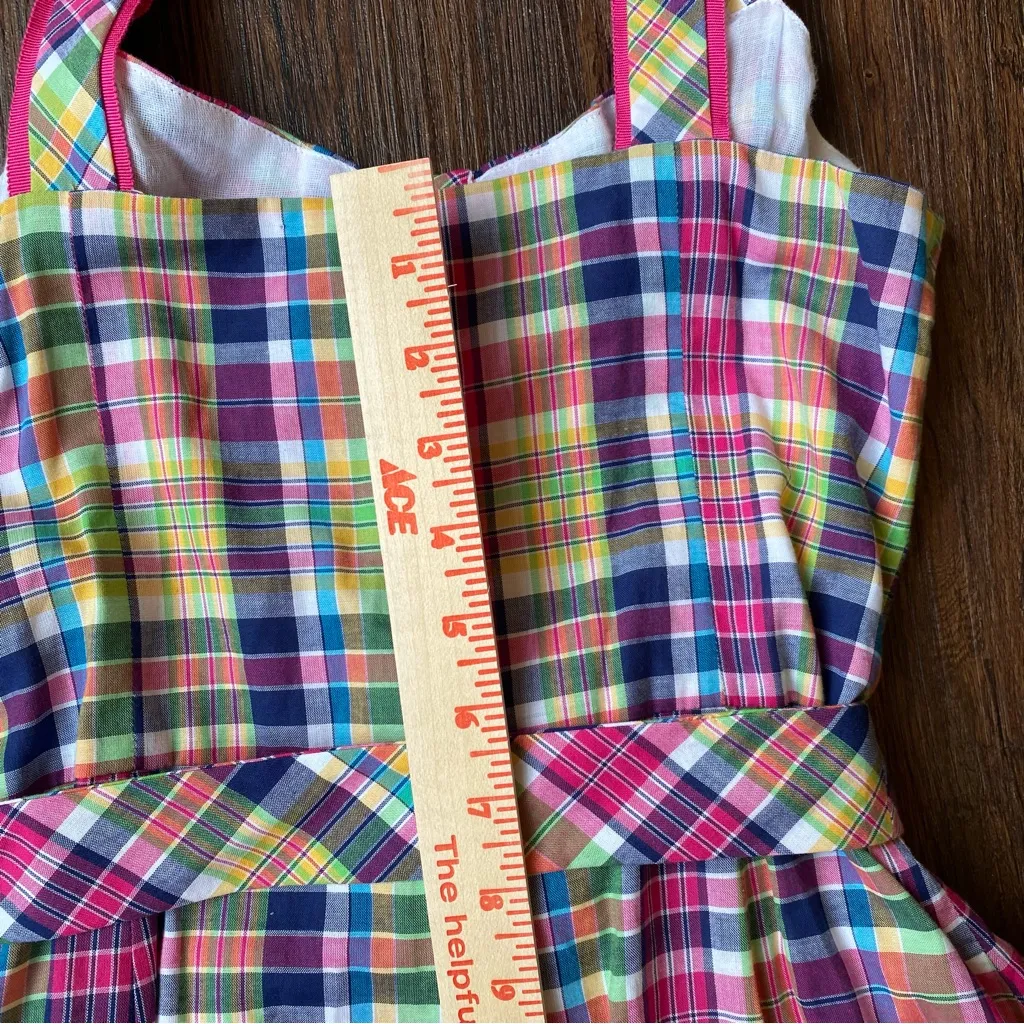 Vintage Clues Collection Sweetheart Neckline Madras Plaid 100% Cotton Dress 6 - Image 9