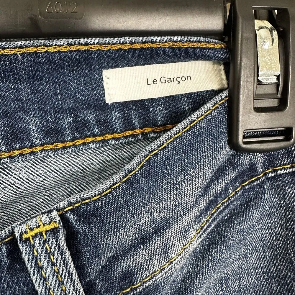 FRAME Jeans Womens 25 Le Garcon Distressed in Eaton Blue Wash Relaxed Fit - Image 5