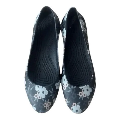 Crocs Womens Flats Size 5 Slip On Black Floral Ballet Shoes Comfort Water Shoes - Image 7