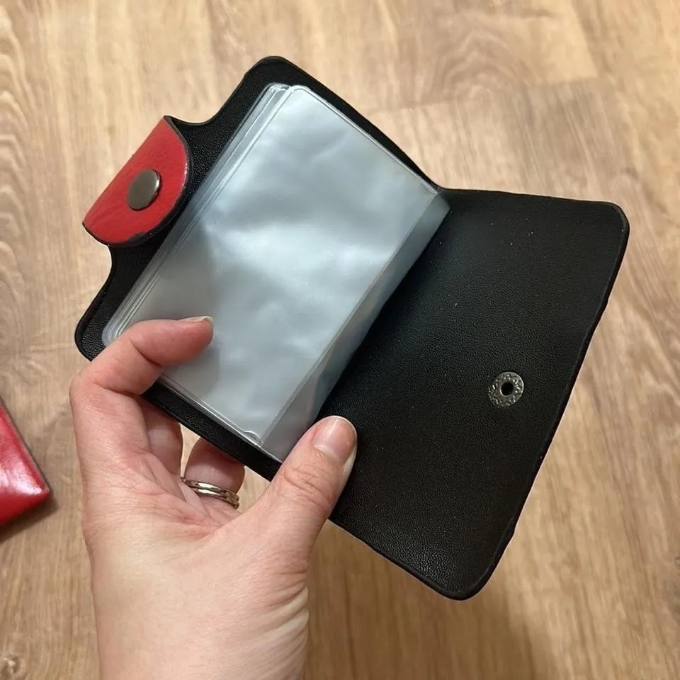 Red Textured Faux Leather Snap Closure Wallet and Card Holder, Two Piece Set, OS - Image 6