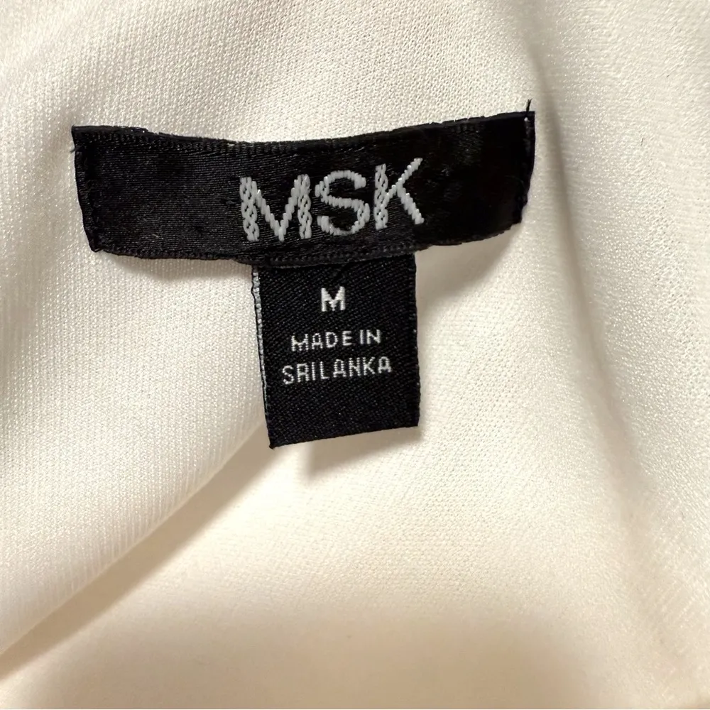 MSK Evening Off White Top Beaded V Neck Chiffon Layered Flared Sleeves Medium - Image 8