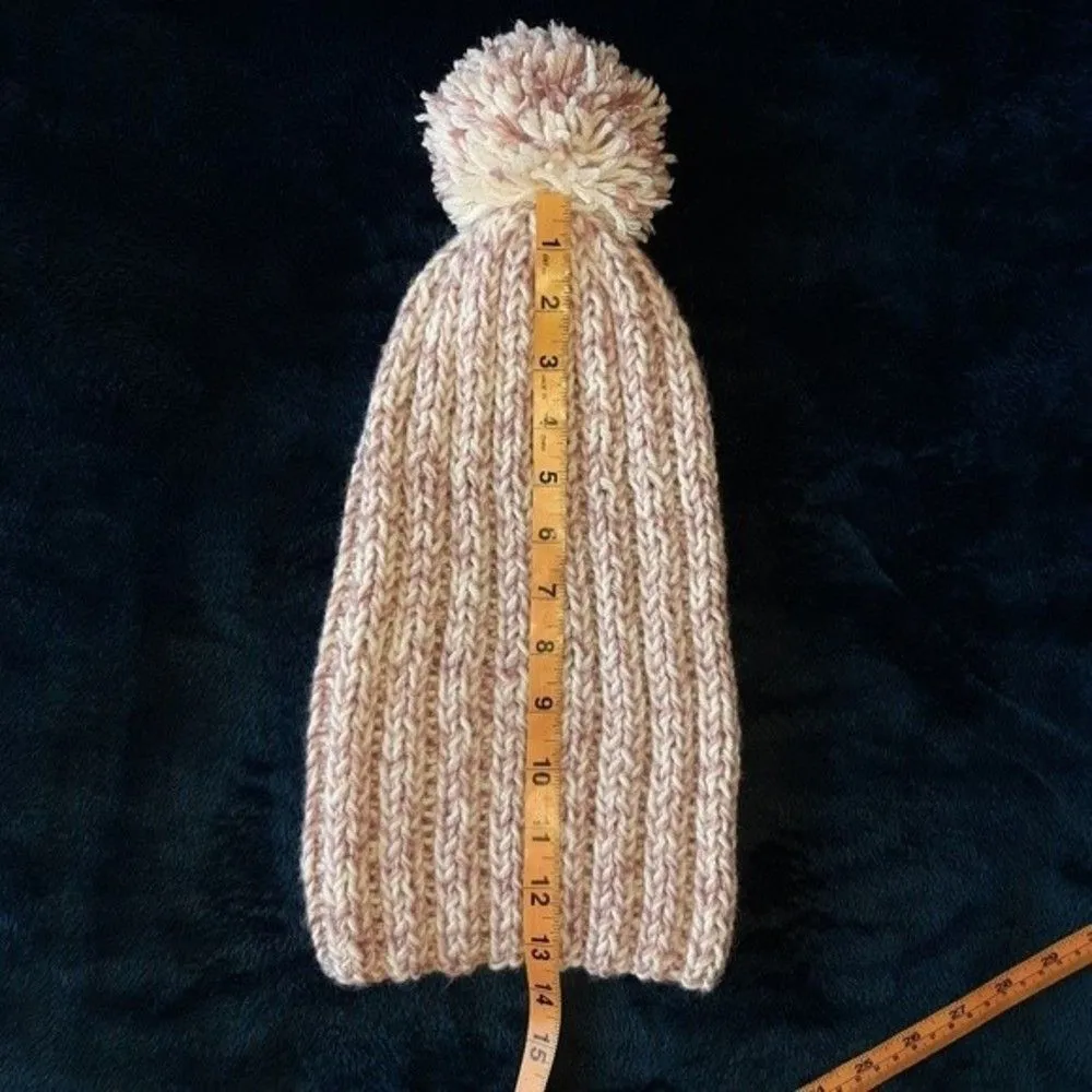 Handmade Knitted Ribbed Beanie With Pompom Soft Pink and White Warm Hat Cap - Image 8
