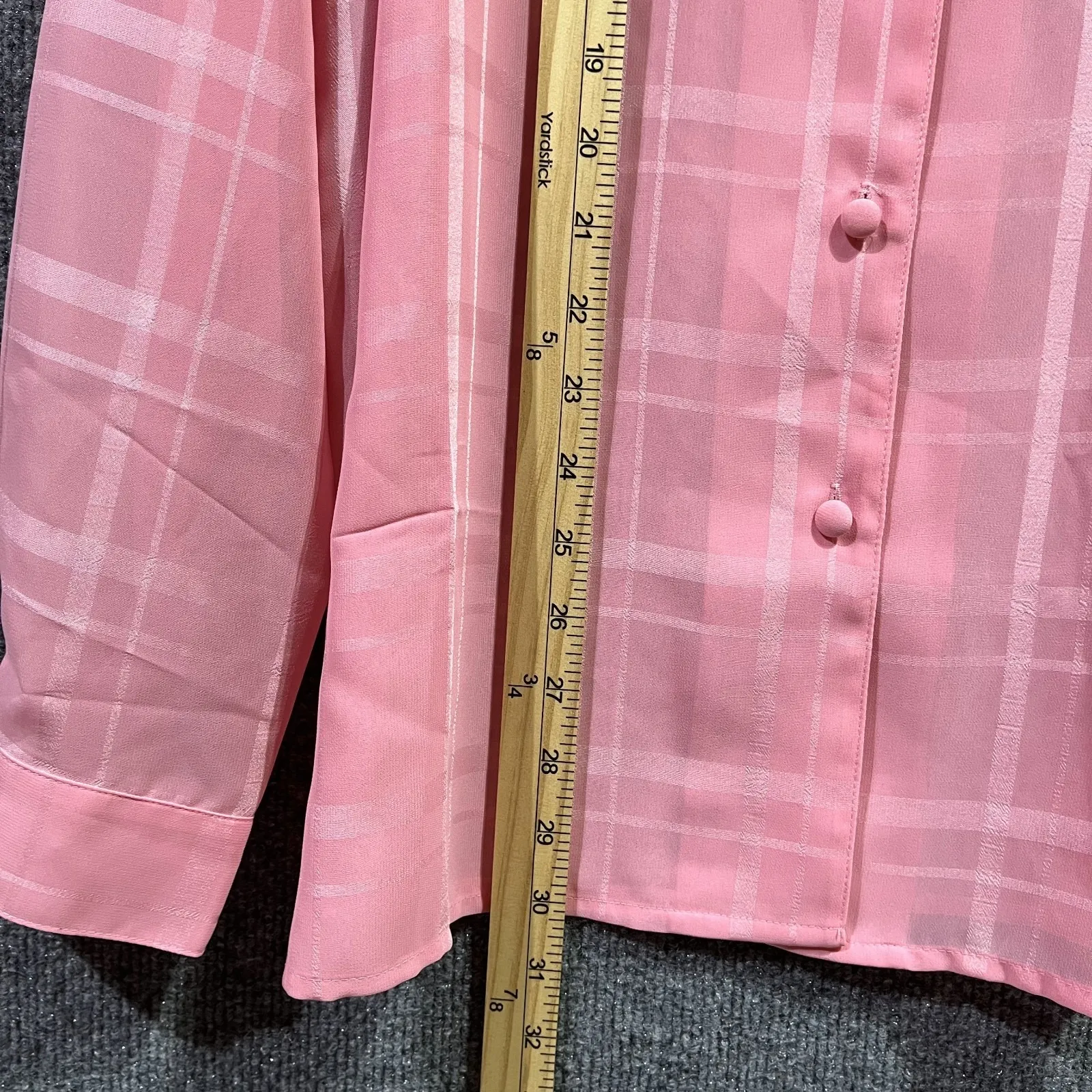 Vintage Liz Baker Shirt Womens 16 Pink Semi Sheer Windowpane Button Up Retro - Image 7