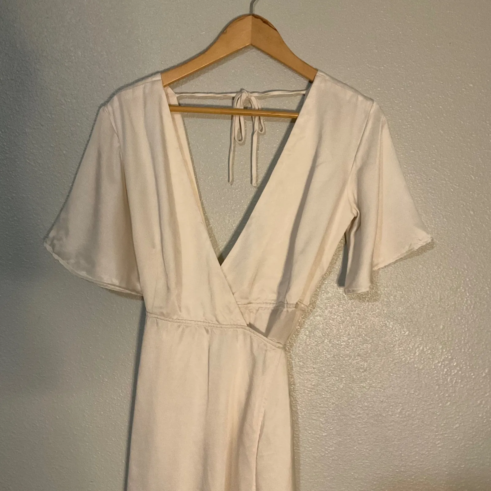 Whimsy + Row Lola Dress Size XXS Cream Wrap Tencel Maxi Flounce V Neck Womens - Image 4