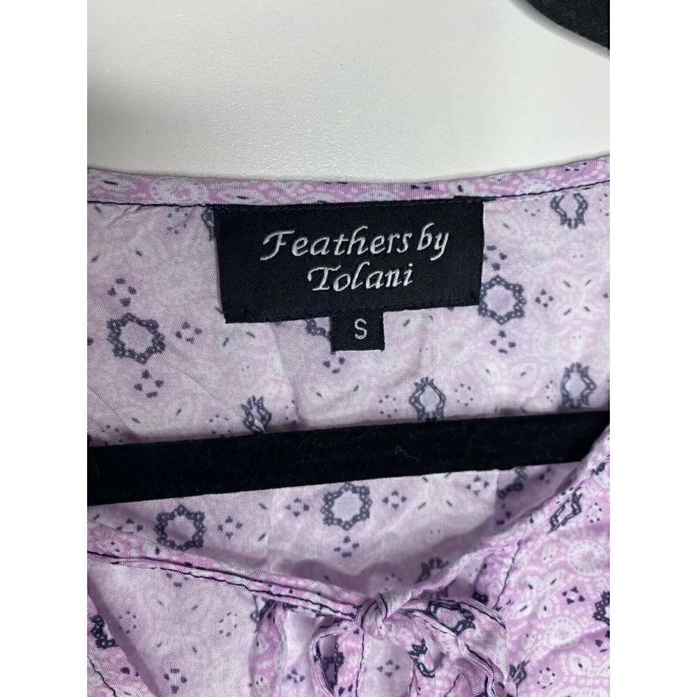 Feathers By Tolani Blouse Size S Women's Boho Patchwork Tie Front Long Sleeve - Image 3