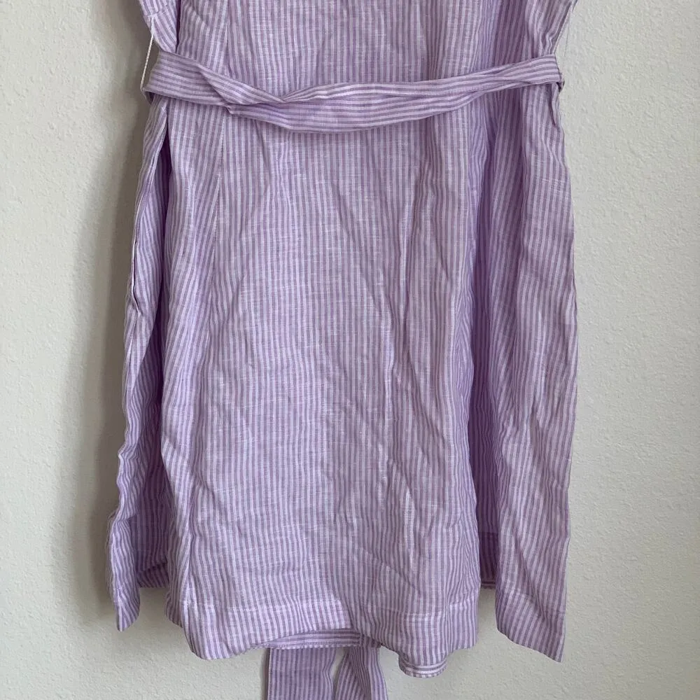 NWT Hill House 100% Linen Preppy Short Sleeve Mini Dress in Purple White Striped - Image 7