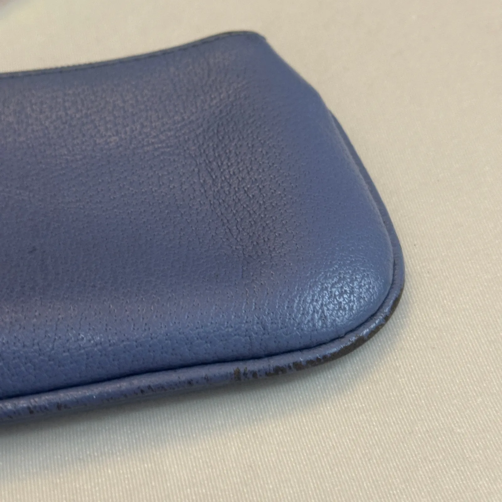 Lancel Paris Mini Pouch Periwinkle Purple Blue Grain Leather Cosmetics / Camera - Image 4