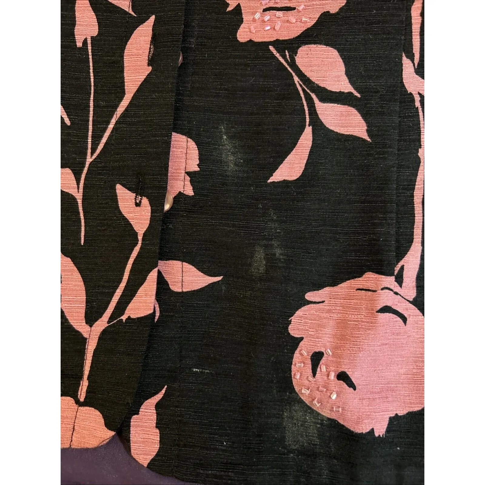 Silk land 100% Silk 3/4 Sleeve Floral w/Sequins Lined Blazer SZ Med Y2K Coquette Black - Image 5