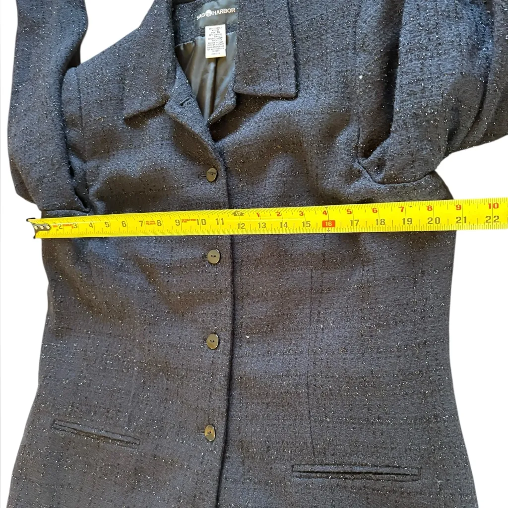 SAG Harbor Black Sparkly Blazer Jacket Button Up Collared Womens Size 16 - Image 8