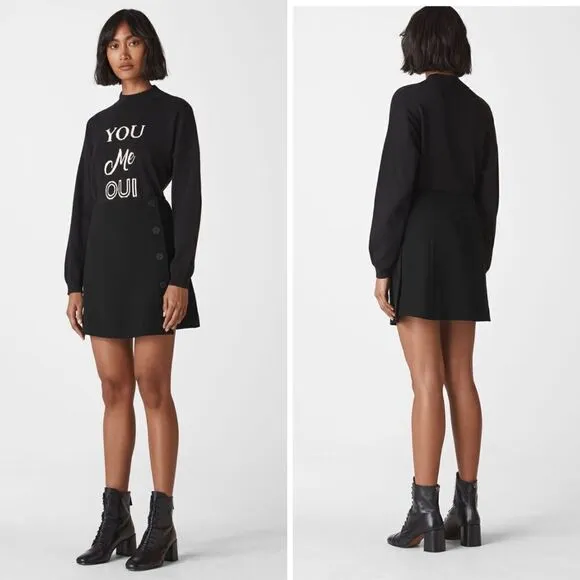 Whistles BUTTON DETAIL CREPE SKIRT Black Size 6 - Image 2