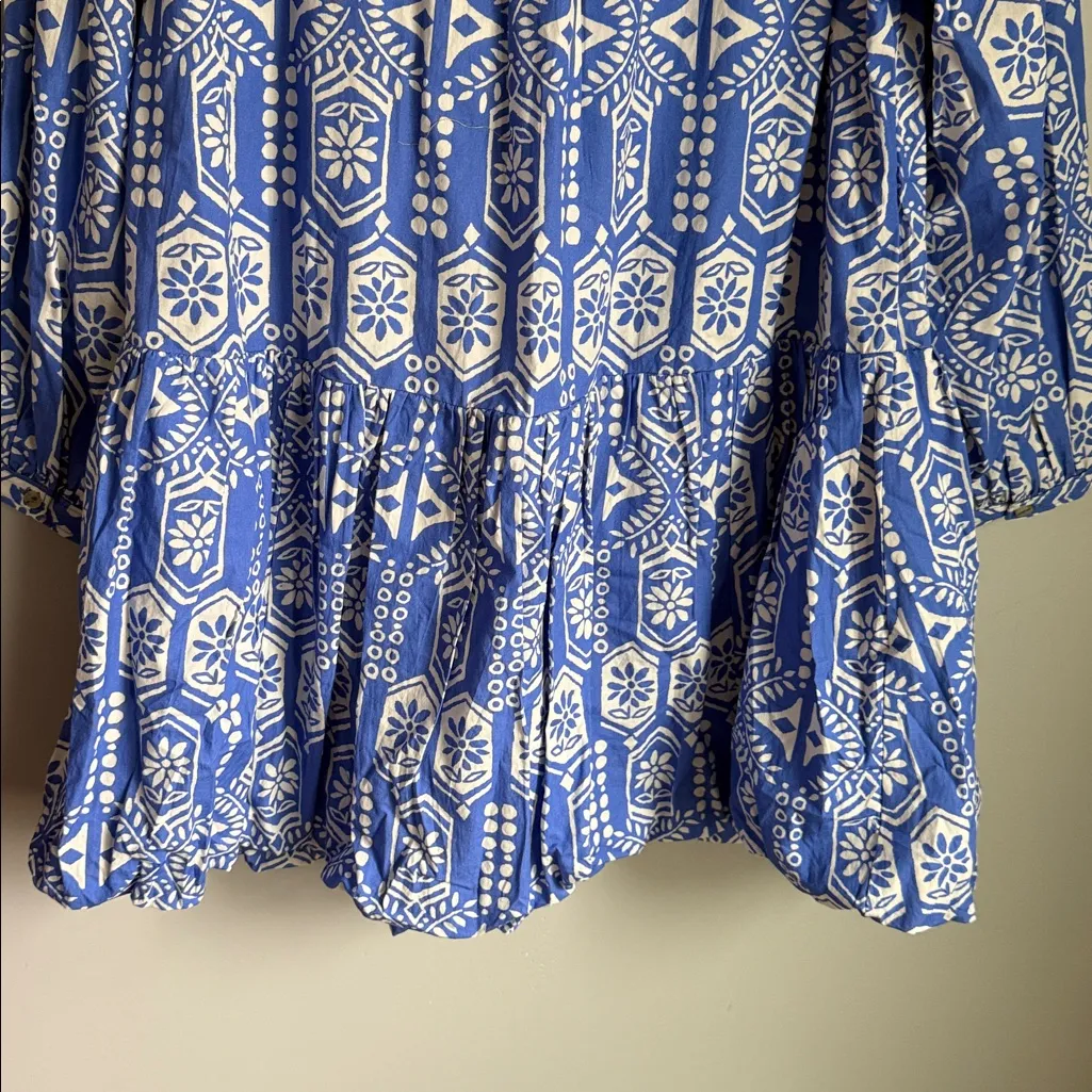 MAEVE BY ANTHROPOLOGIE bubble hem shirt dress in blue and white 1X - Image 11
