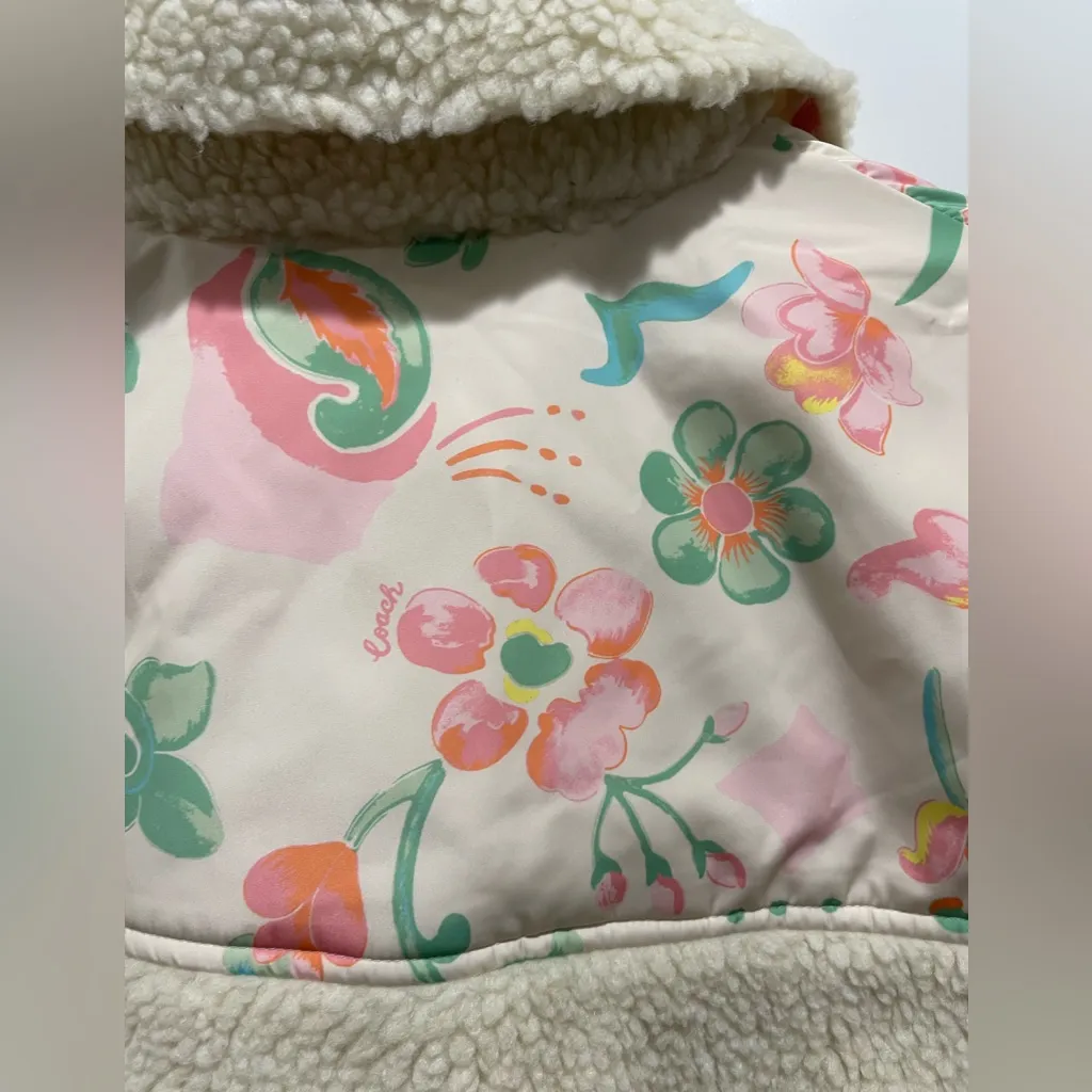 Coach Cream Blocked Floral Teddy Jacket Sherpa Fleece Size S - Image 6