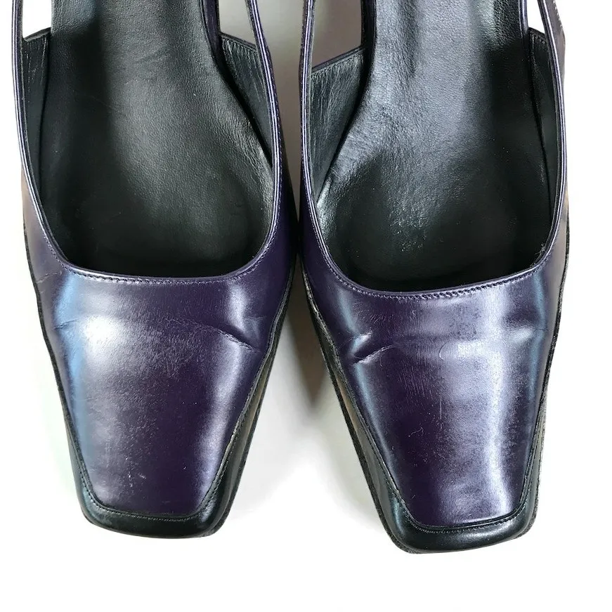 COACH VTG Italian Leather Slingback Pump Heels Sz 8 B Black/Plum Party Rare Y2K - Image 3