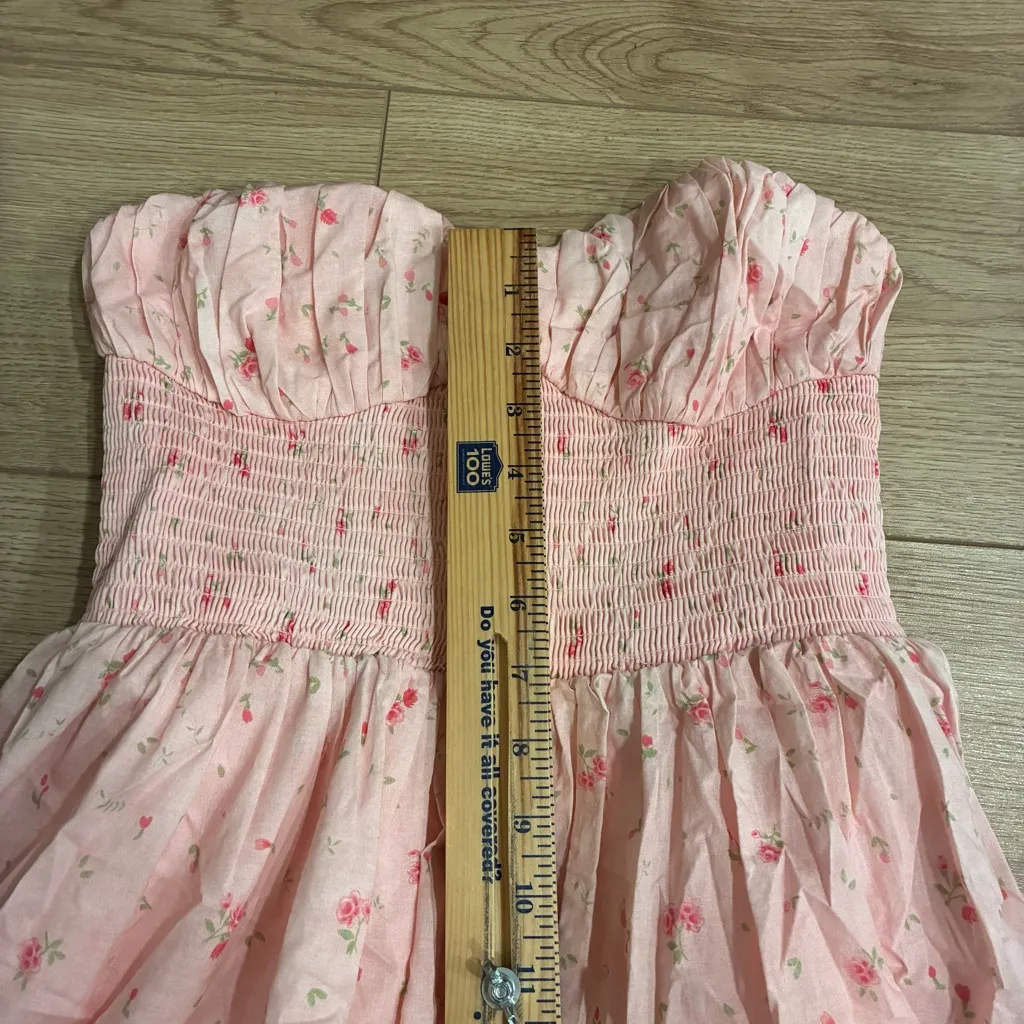 Amy Jane London Posey Maxi Dress Strapless Tiered Cotton Ditsy Floral Size S Pink - Image 5