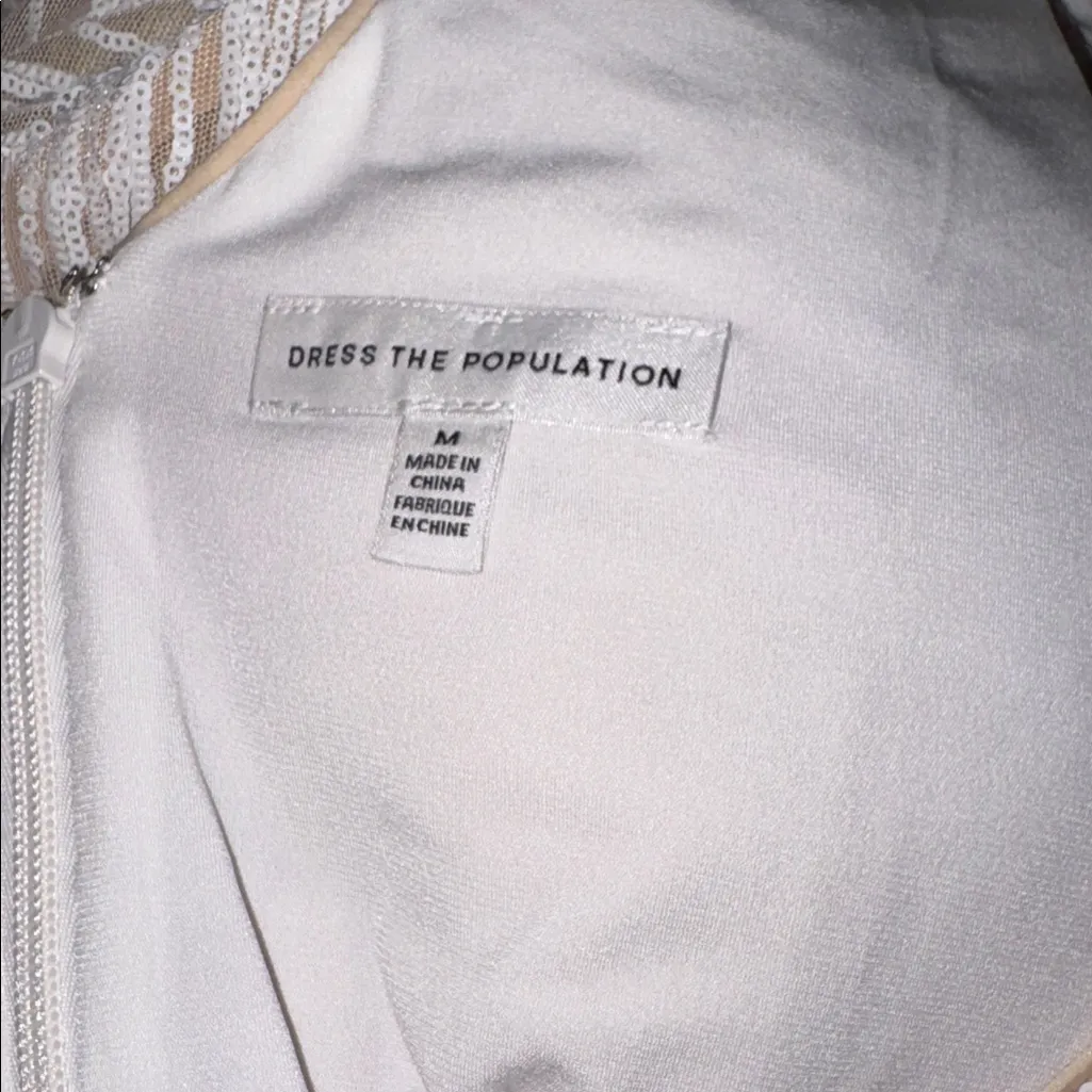 DRESS THE POPULATION Marcella White Sequin Stripe Cocktail Sheath Dress NEW M - Image 5