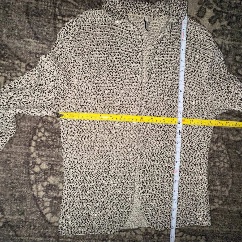 IISLI Women’s Size S P Beige Silver Sequin Open Sweater Cardigan Jacket Tan - Image 9