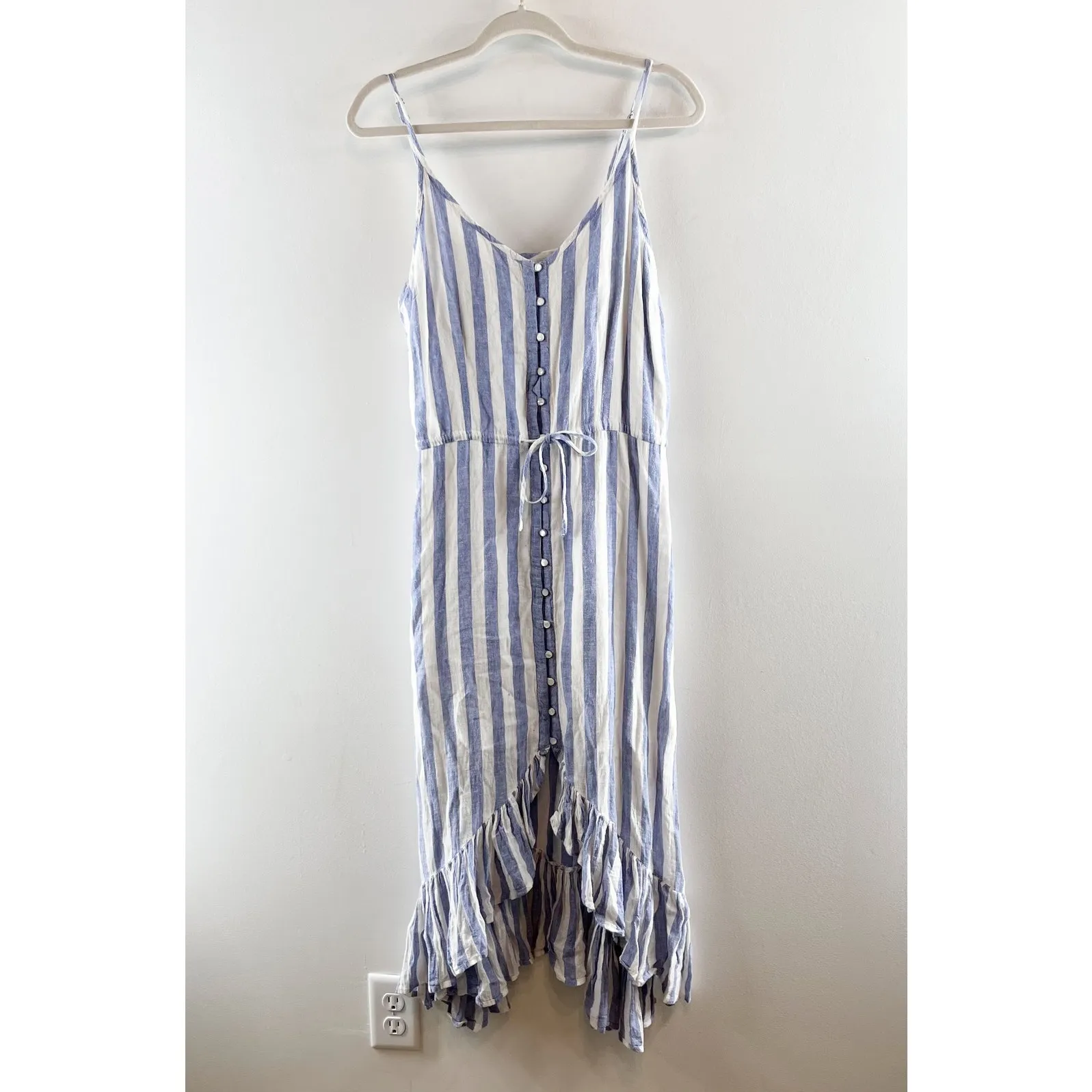 Rails Frida Ciel Striped Linen Ruffle Hem Midi Dress Blue White Medium - Image 2