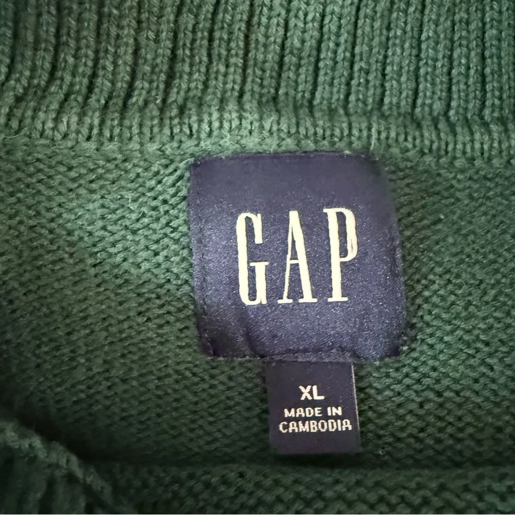 Gap‎ Oversized Cotton Crewneck Sweater Hunter Green Knit Ribbed Detail XL - Image 5