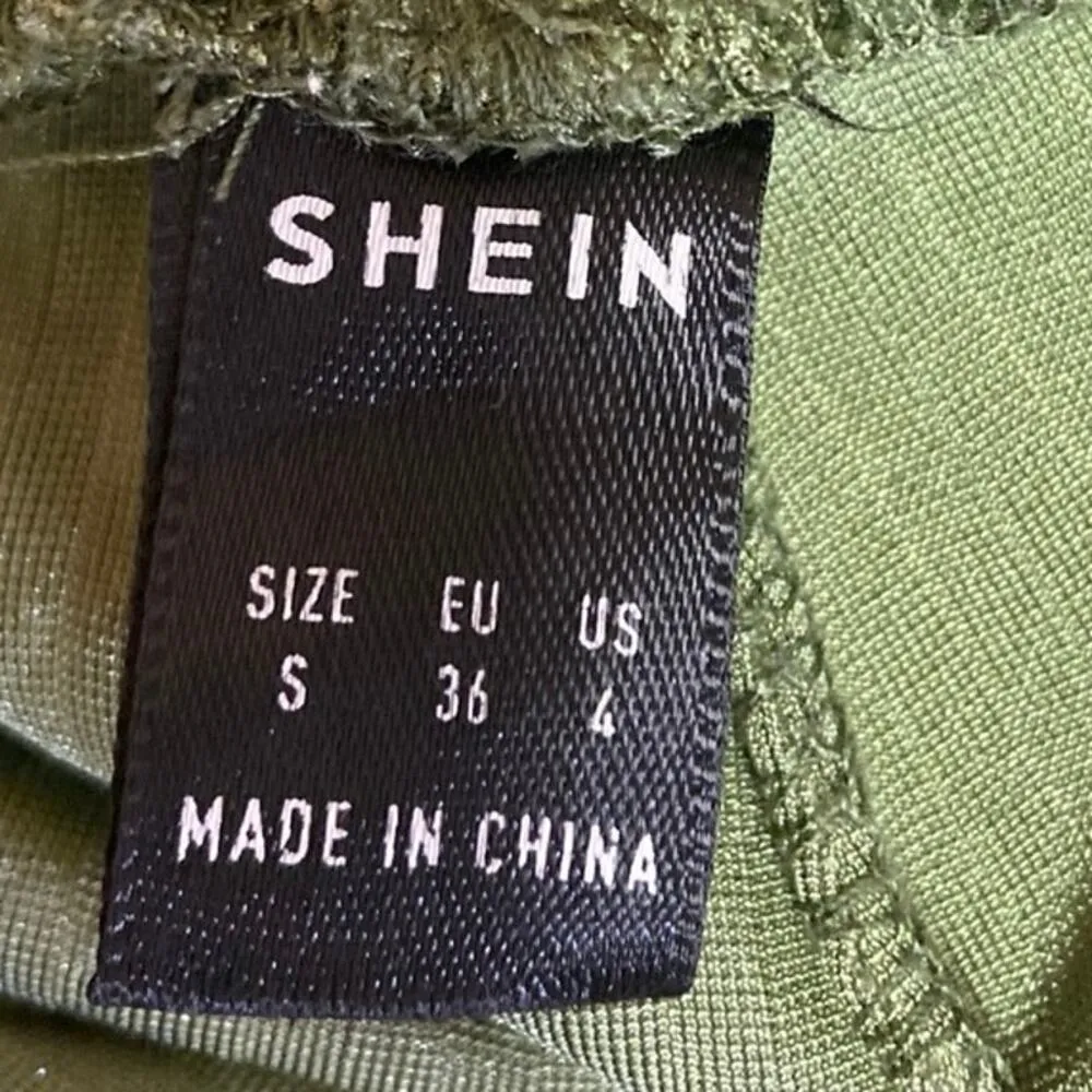 Shein Green Solid Velvet Velour Rib Flare Leggings Bell Bottom Yoga Pants Size 4 - Image 5