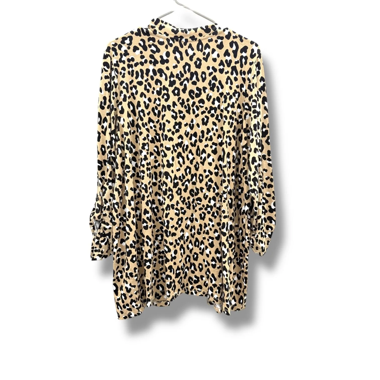 Kim Rogers Leopard Print Open Front Cardigan Women's 1X Tan Long Sleeve - Image 2