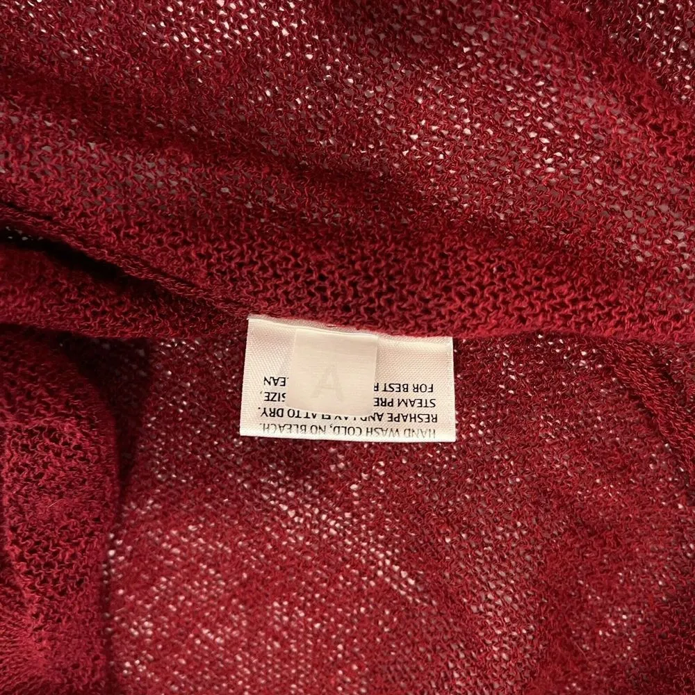 Eileen‎ Fisher Dark Red Ruffle Linen Open Front Long Sleeve Cardigan Size XL - Image 8