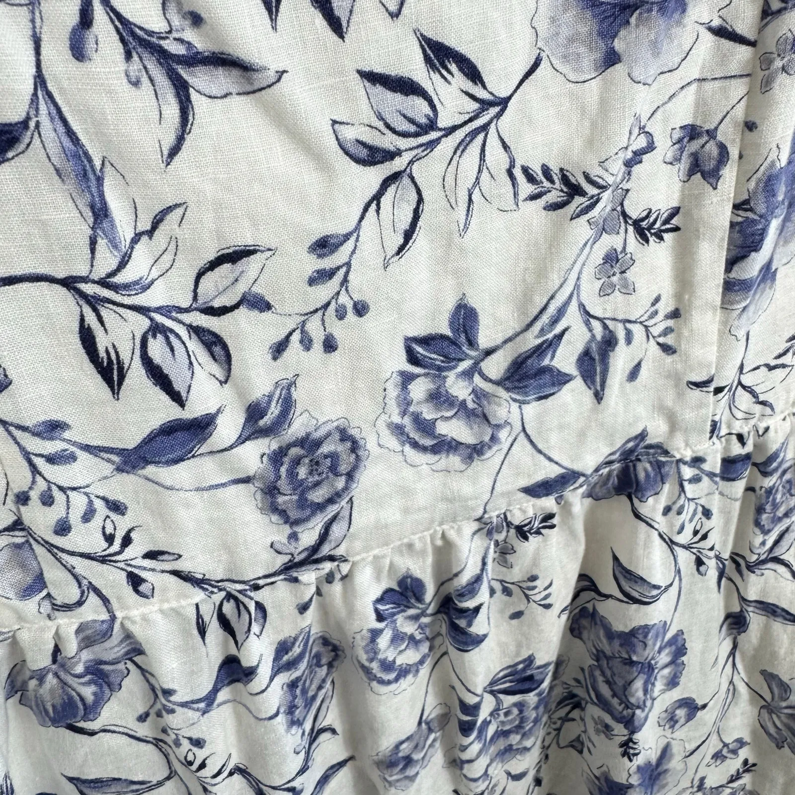 Cynthia Rowley 100% Linen White Blue Floral Midi Lined Tank Dress Size 12 - Image 3