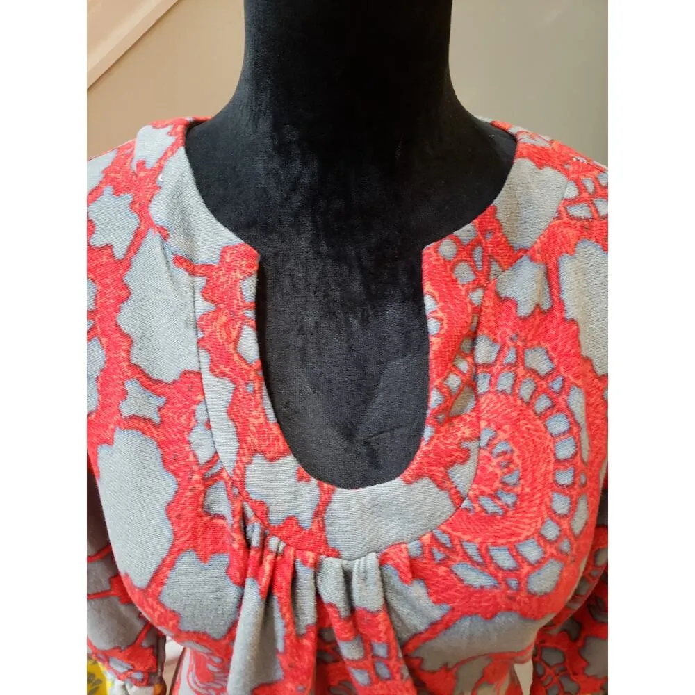 Aryeh Women's Size 1X Red Yellow Gray Floral Print Tunic Polyester Casual Top - Image 7