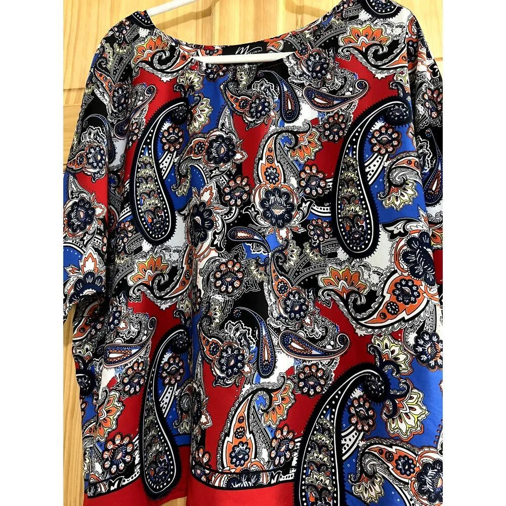 Midnight Velvet size XL blouse side tie paisley print short sleeves boat neck - Image 5