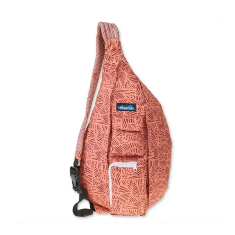 Kavu Rope Sling Bag Regular Size Crossbody Coral Black Tiger Beats Print - Image 2