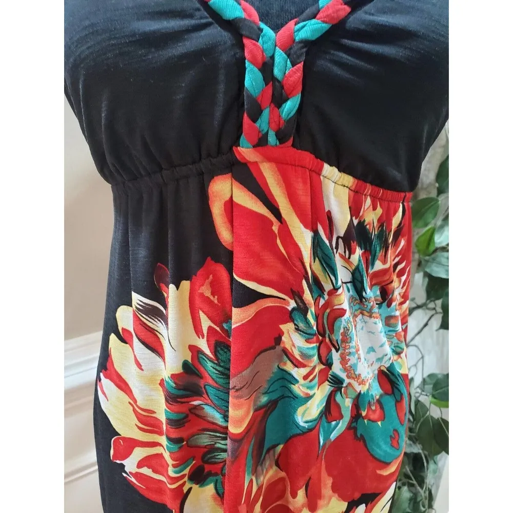 XXI Women's Black Floral Sleeveless V Neck Casual Knee Length Dress Medium - Image 3