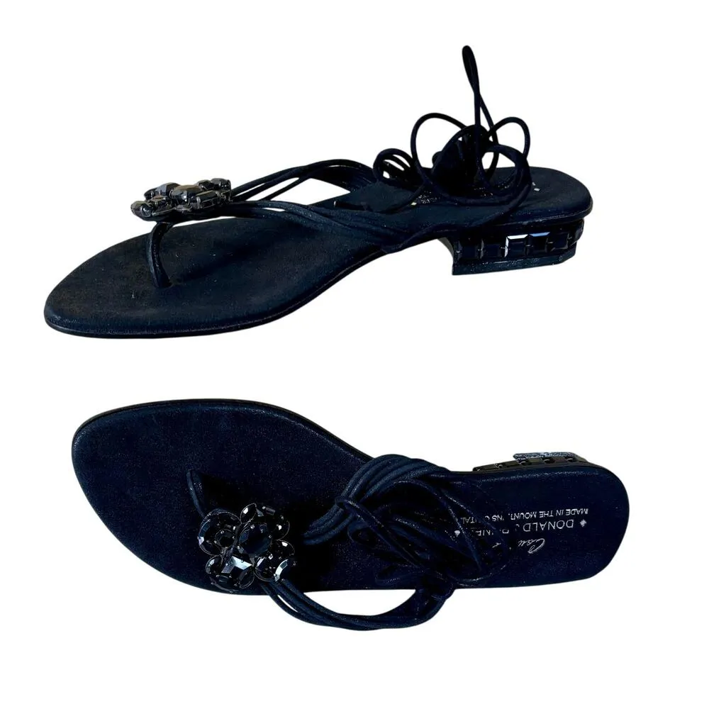 Donald Pliner Black Metallic Leather Shoe Sandal New Chunky Stones $285 NIB Size 8.5 - Image 4