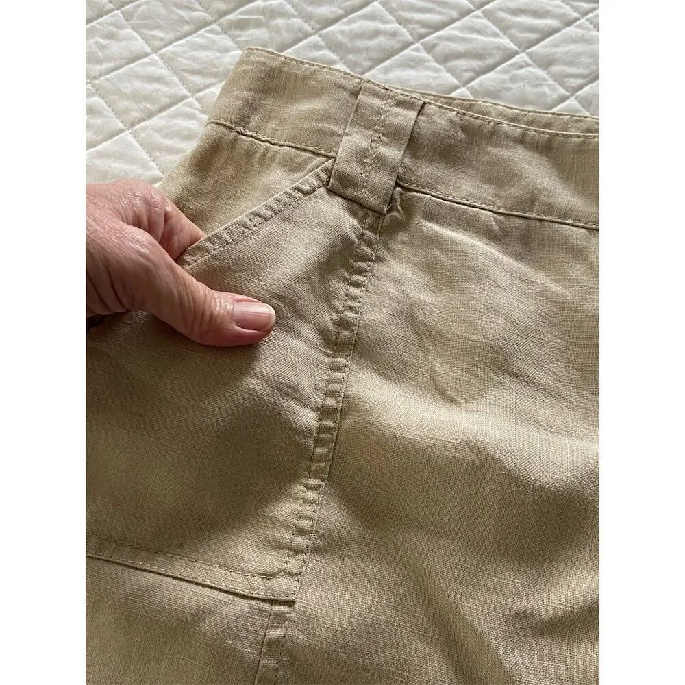 Eddie Bauer A Line Linen Midi Skirt Tan Size 6 Minimalist•Old Money•Coastal - Image 9