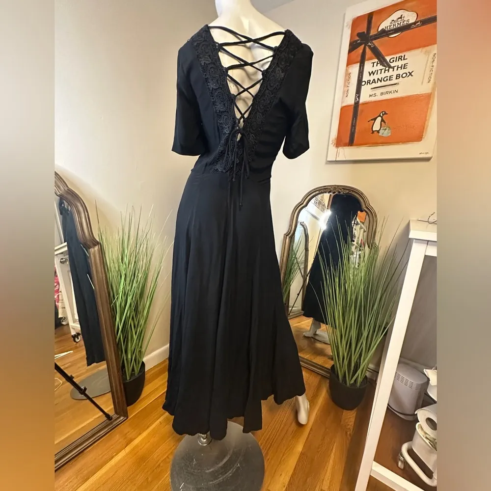 CAREN DESIREE & Co Black Maxi Dress Lace Up Back Size 6 VINTAGE - Image 5