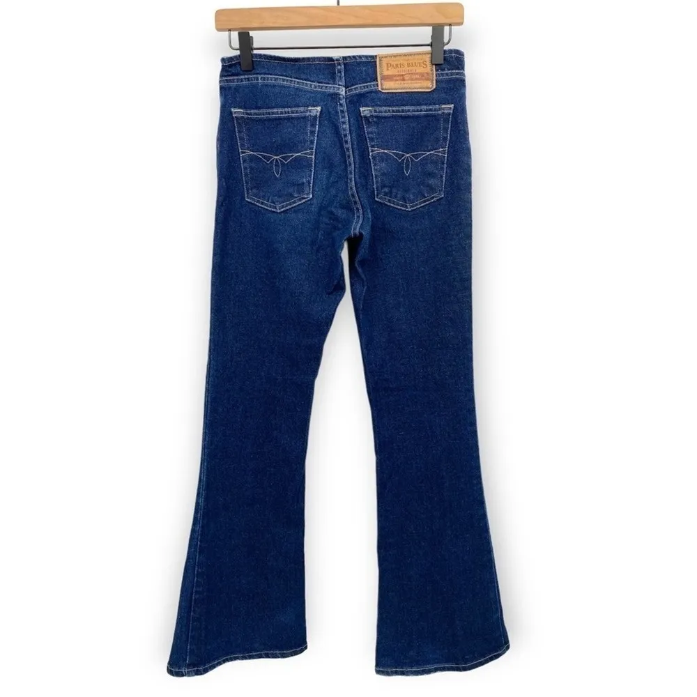 Vintage PARIS BLUES Dark Wash Low Rise Zip Front Flared Jeans - Image 2