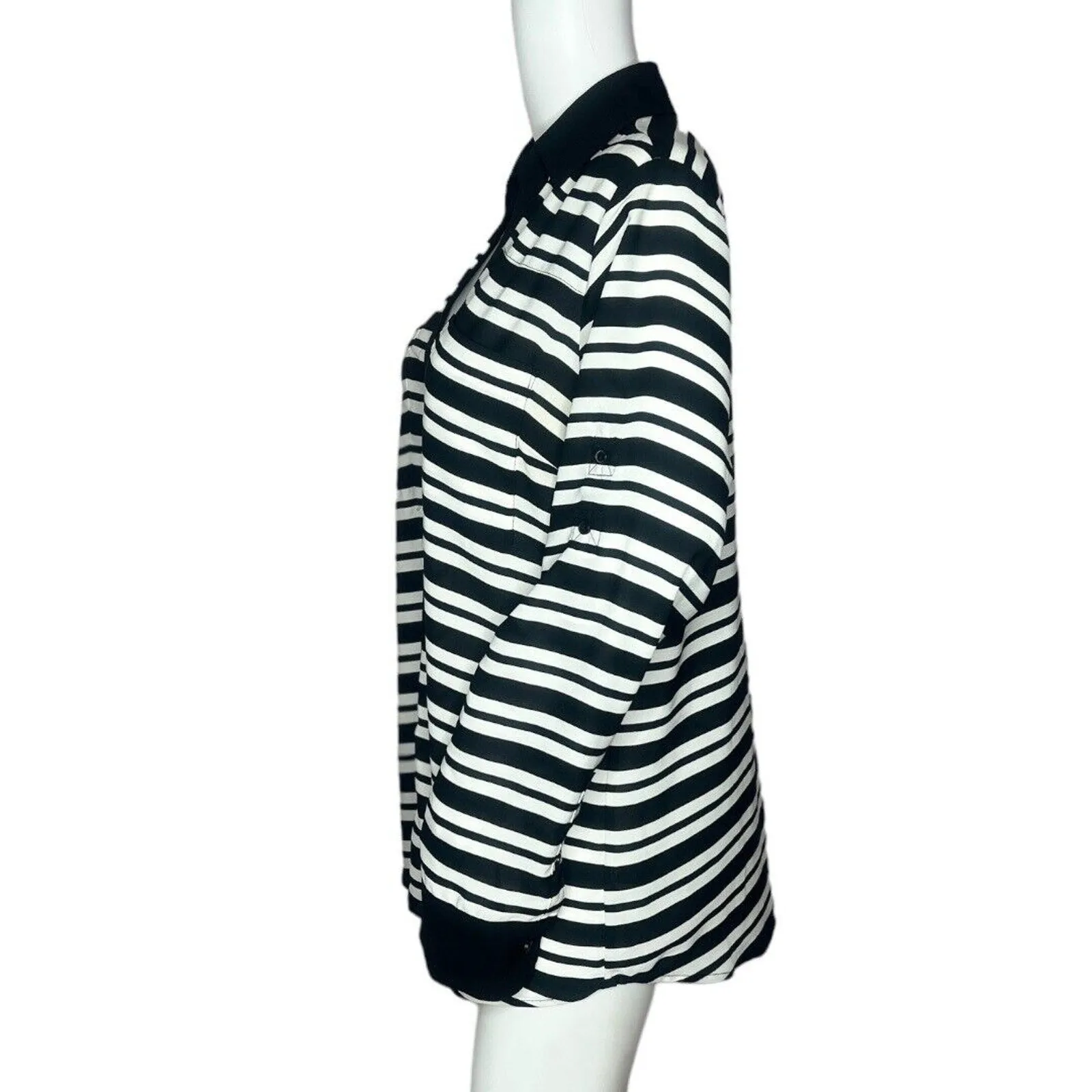 Express Shirt Womens Large Black White‎ Striped Portofino Career Professional - Image 3
