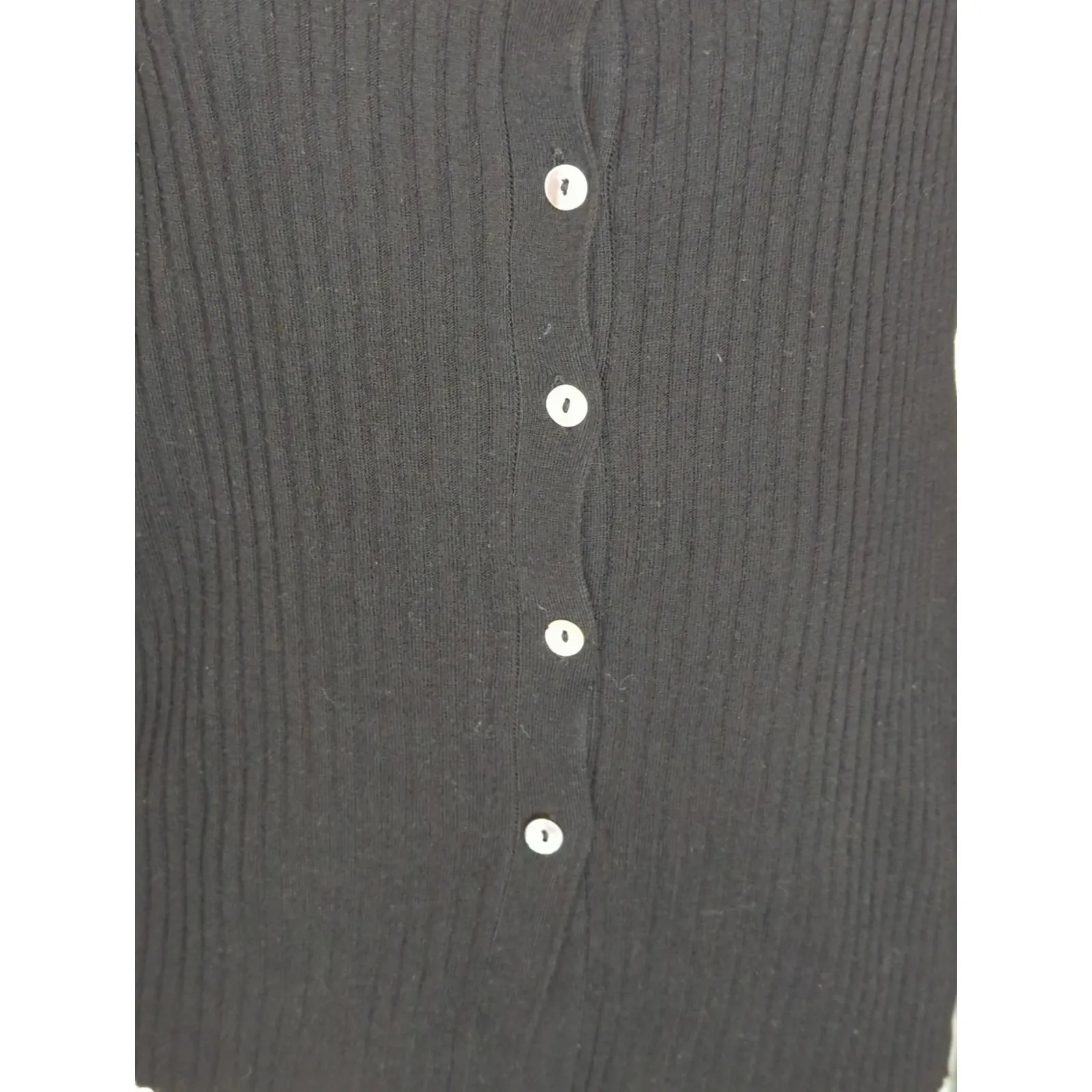 Zara Black Button Down Ribbed Wool Blend Knit Scoop Neck Top Women's Medium - Image 2